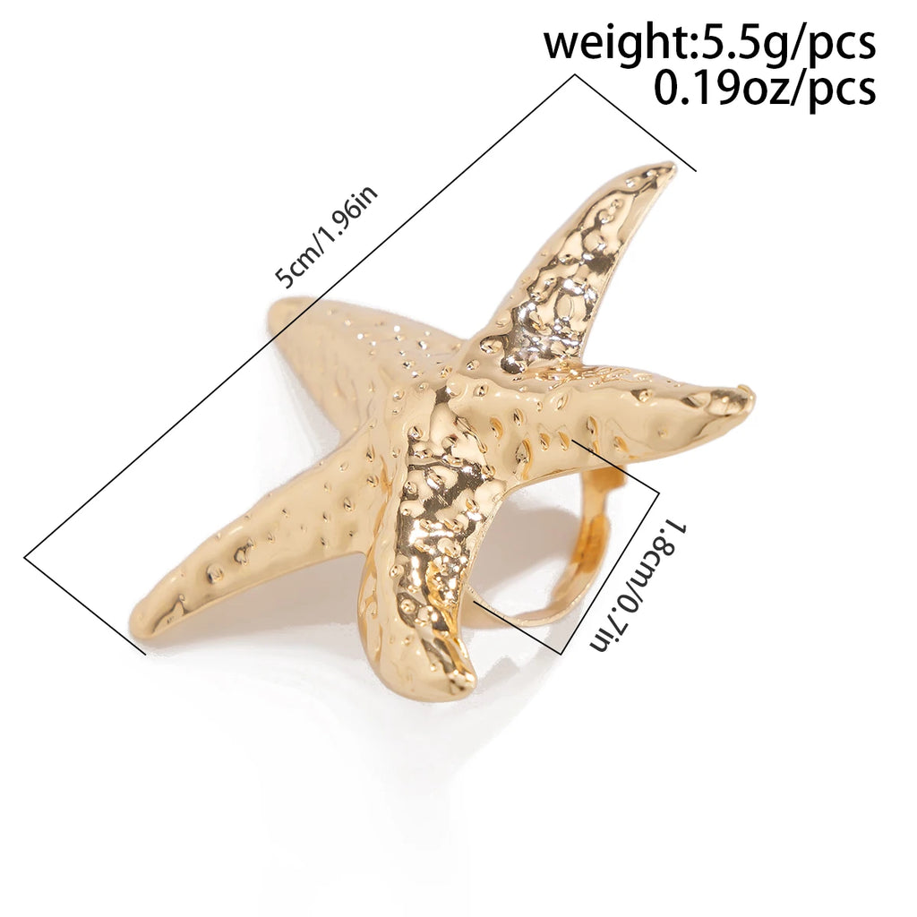 Salircon Exaggerated Vintage Big Starfish Moon Flower Ring for Women Trend Personality Metal Punk Party Finger Ring Jewelry
