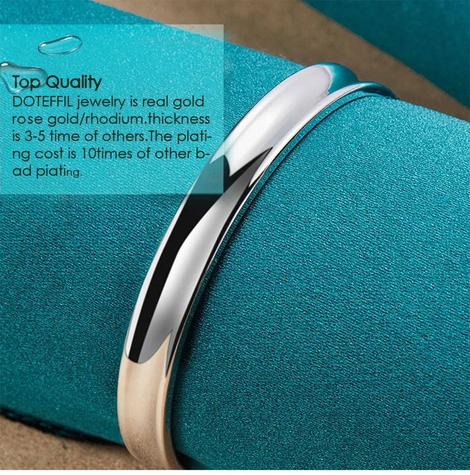 DOTEFFIL 925 Sterling Silver Smooth 8mm Adjustable Bangle Bracelet For Woman Man Fashion Wedding Engagement Party Jewelry