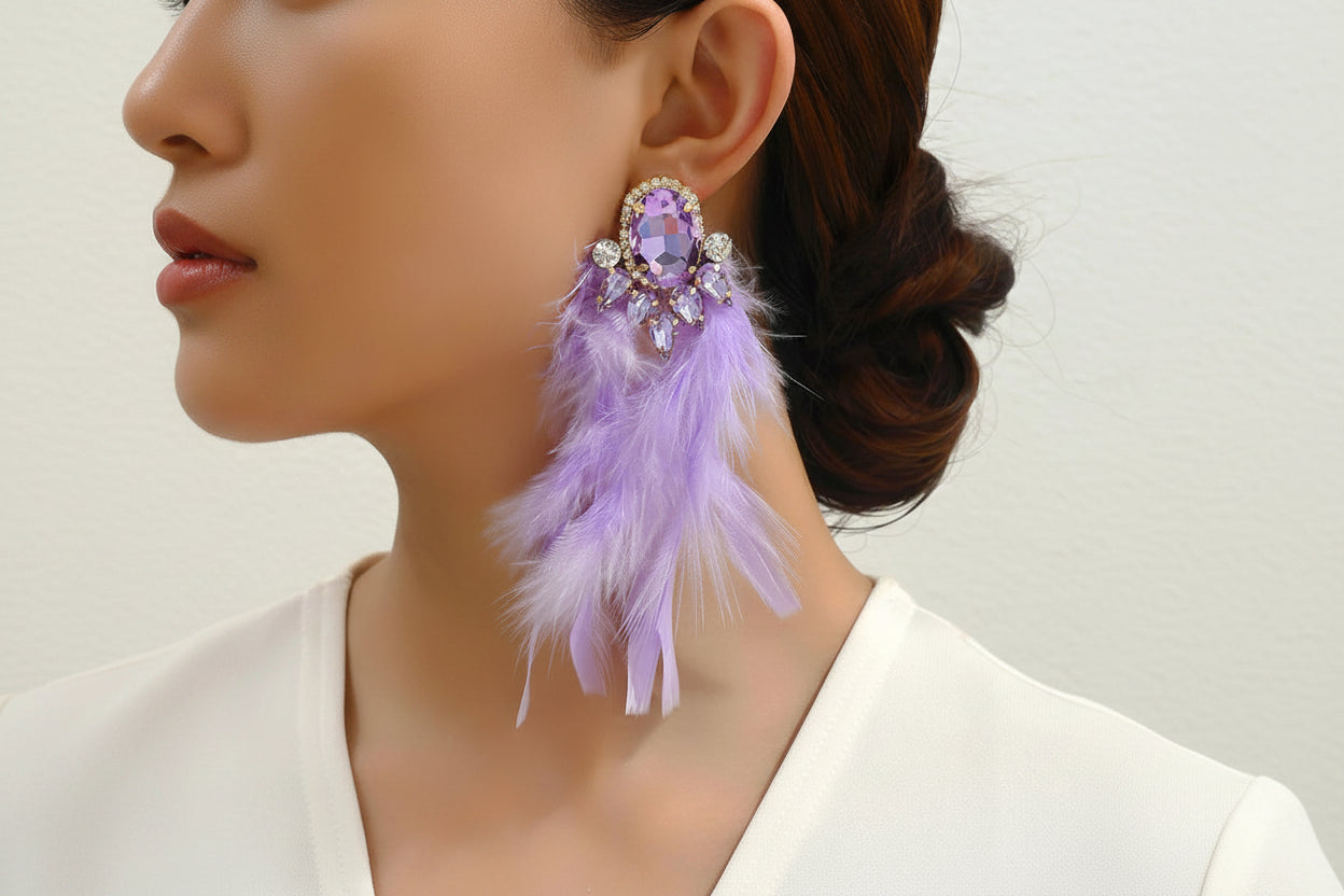 Feather Tassel Charm Elegant Long Dangle Drop Earrings