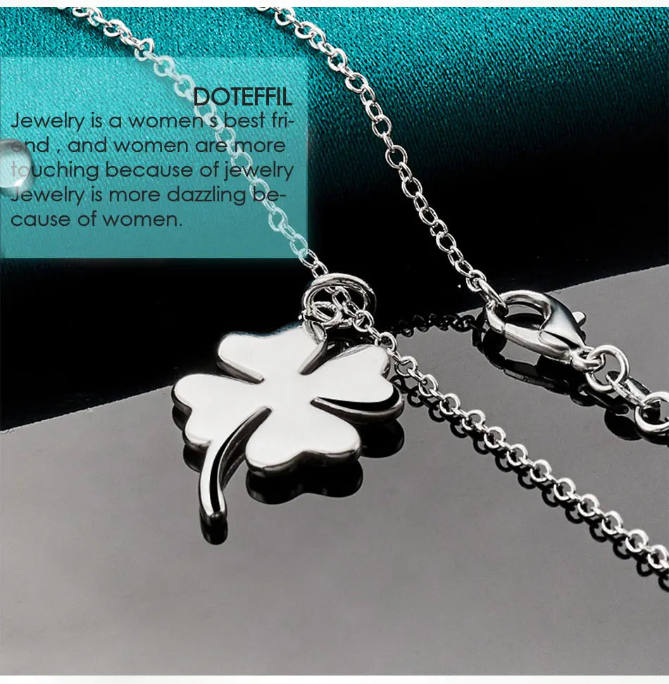 DOTEFFIL 925 Sterling Silver Four-Leaf Clover Pendant Necklace 16-30 Inch Chain For Woman Fashion Wedding Charm Jewelry
