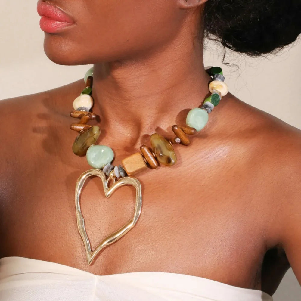 Bohemian Mixed Stone & Wood Bead Necklace for Women