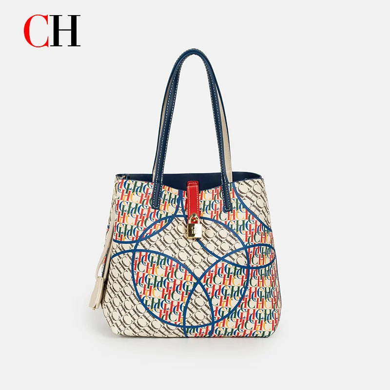 CH Tote Bag for Women Luxury Handbag New Colorful Letter Print Large Capacity Shoulder Bag Casual Shopper Bag with Lock