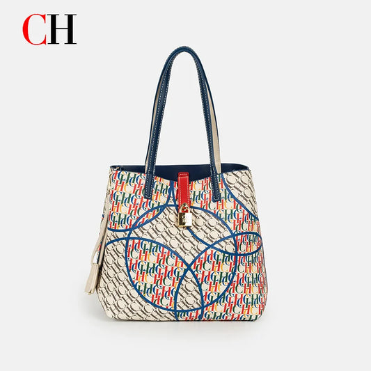 CH Tote Bag for Women Luxury Handbag New Colorful Letter Print Large Capacity Shoulder Bag Casual Shopper Bag with Lock