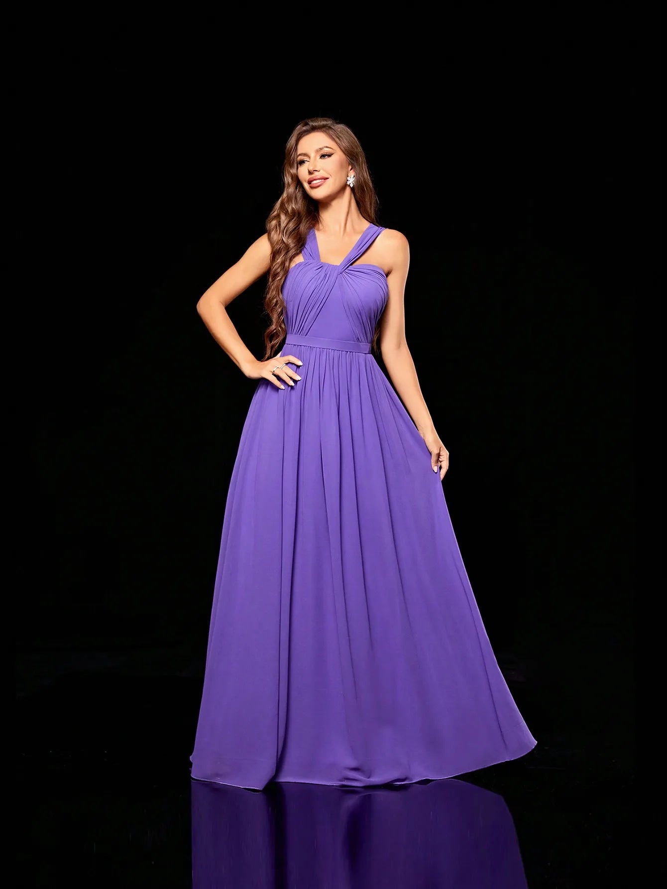 Mgiacy irregular folding cross chiffon full length Evening gown Ball dress Party dress