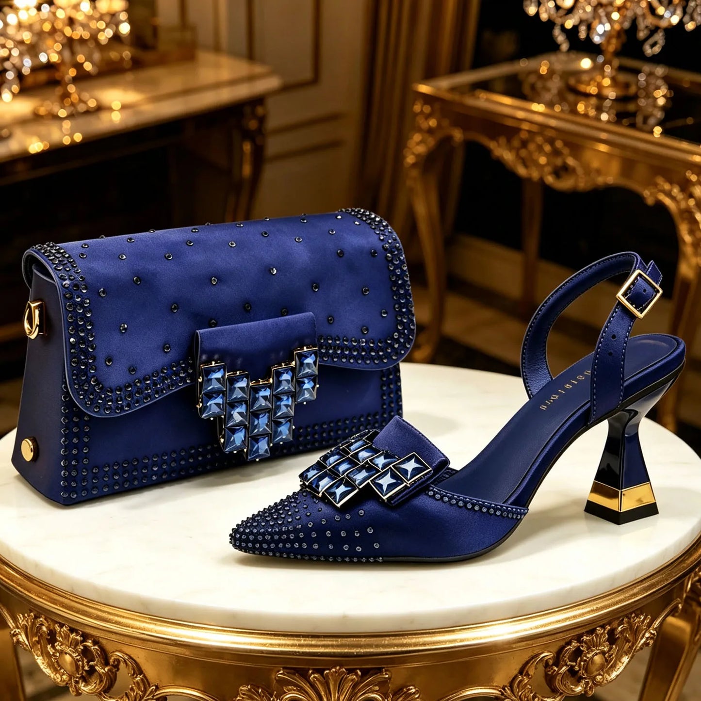 Chic Orange Rhinestone High Heels with Matching Handbag - Elegant Pointed-Toe Women's Shoes Perfect for Parties