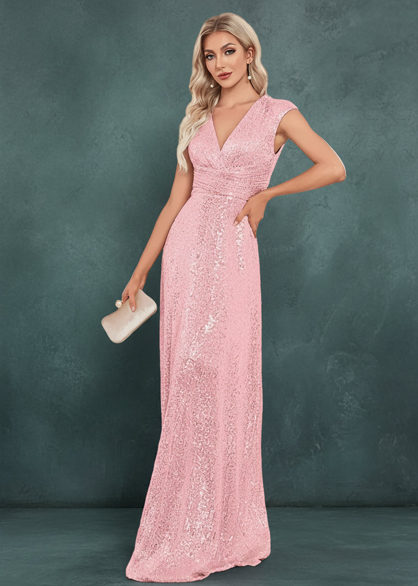 Women Elegant V-neck Mermaid Evening Dress Floor Length Formal Blue Prom Party Gown Sequins Sleeveless Vestidos