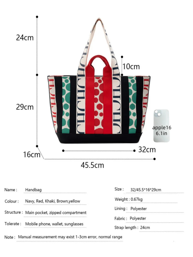 CH Classic Ladies Crossbody Bag Large Capacity Commuter Style Ladies Tote Bag Simple Stripe Design Ladies Shoulder Bag Letters