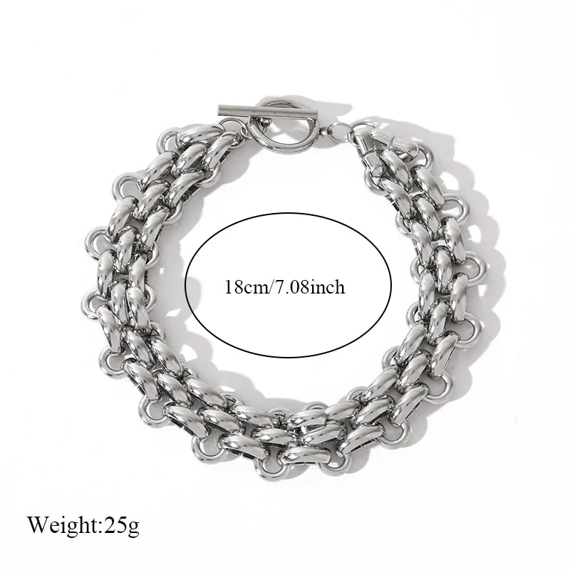 EILIECK 316L Stainless Steel Silver Color Cuban Chain Statement Necklace Bracelet Set Charm Fashion Women Waterproof Jewelry Set