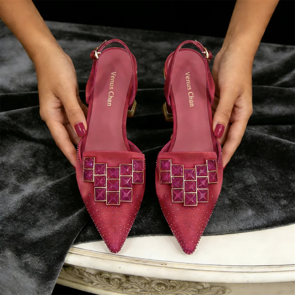 Venus Chan 2026 Elegant Green Slingback Heels with Rhinestones – Italian Design, Pointed Toe Bridal & Evening Party Footwear