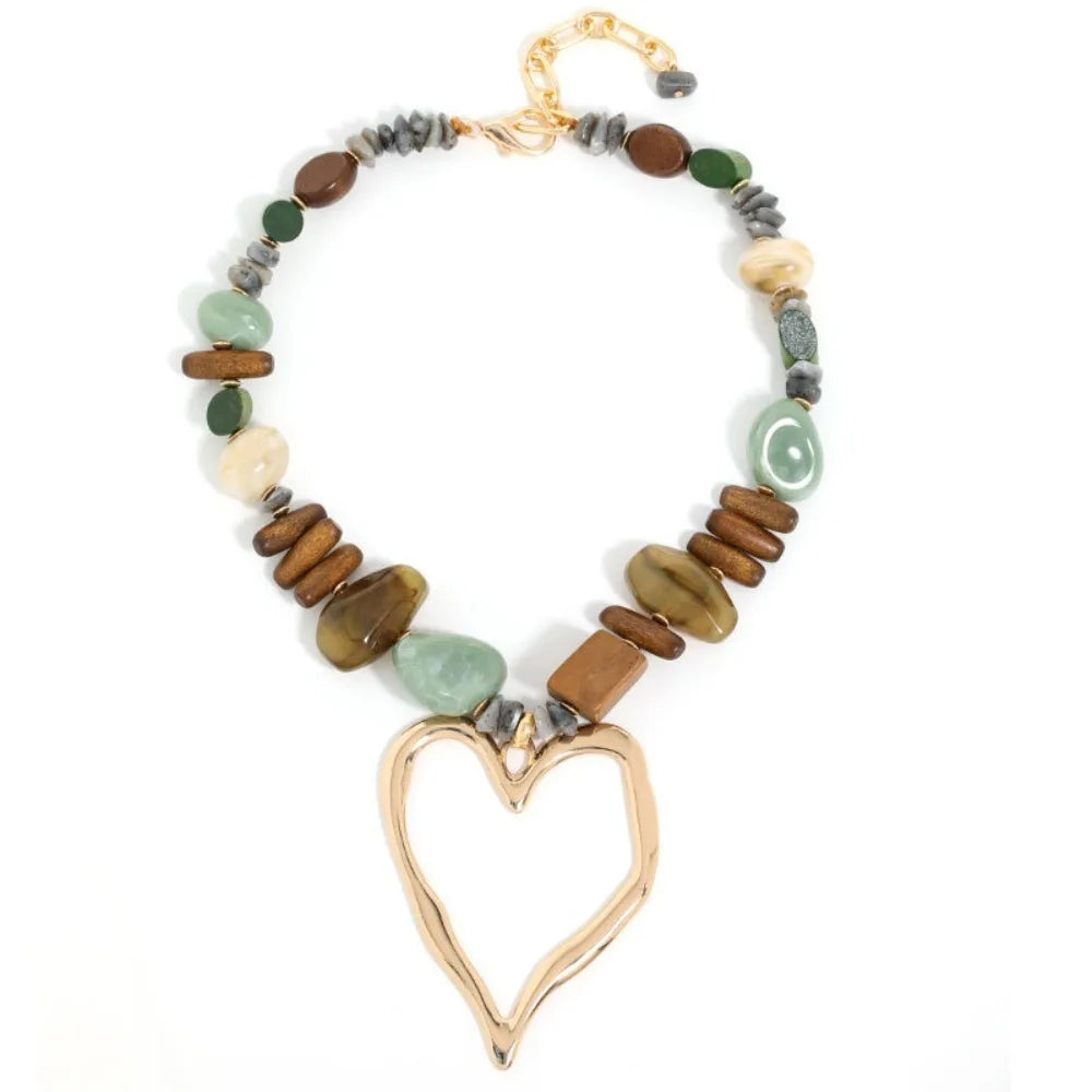 Bohemian Mixed Stone & Wood Bead Necklace for Women