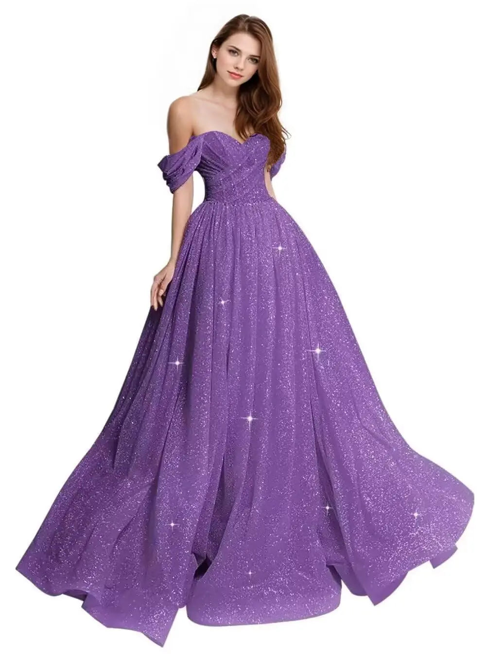 Sexy Long Ball Gown Party Evening Dresses Sparkly Tulle Prom Dress 2026 Off The Shoulder Formal Dresses for Women Glitter A Line