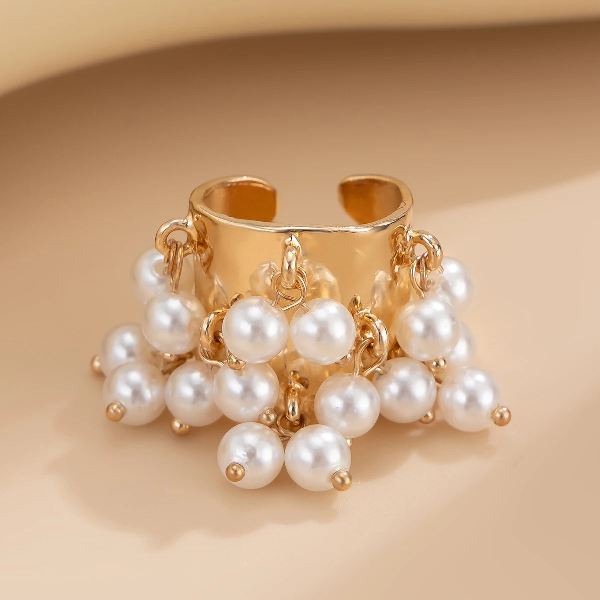 KunJoe Vintage Colourful Natural Stone Beads Open Ring Women Bohemian Imitation Pearl Chunky Wide Finger Rings Party Accessories