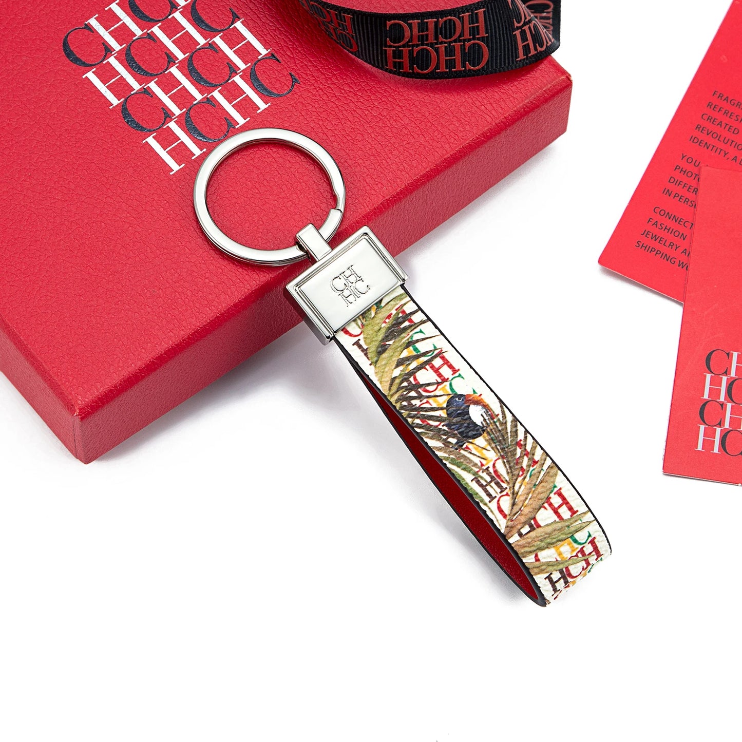 CH Niche High-end Keychain Leather Keychain Unique Printing Design Fashion Keychain Simple and Exquisite Style Gifts