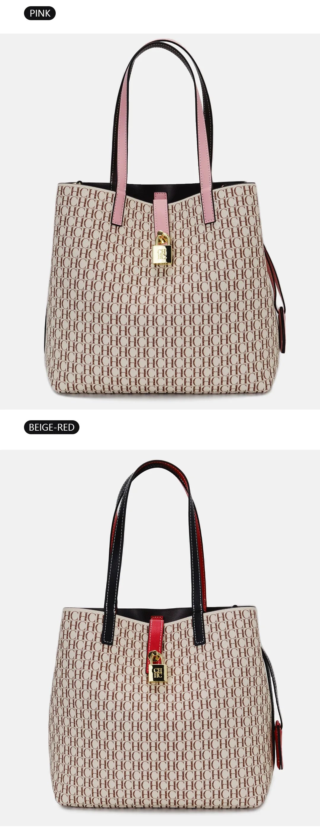 CH Women's Shoulder Bag Simple Large Capacity Letters Print Design Small Metal Accessories Daily Commuter Tote Bag Pure Color