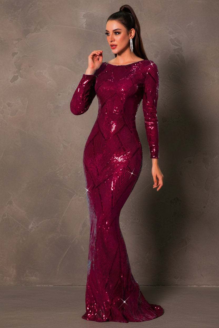 Romagic O Neck Sequin Formal Evening Party Dress Long Sleeves Floor Length Prom Gown Modest Women Celebrity Dresses 2025