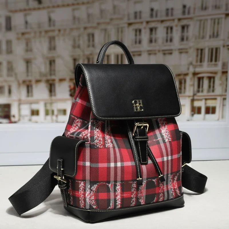 CH Brand Plaid Backpack Women Fashion Casual Large Capacity Stylish Durable Backpack Female Student School Daily Travel