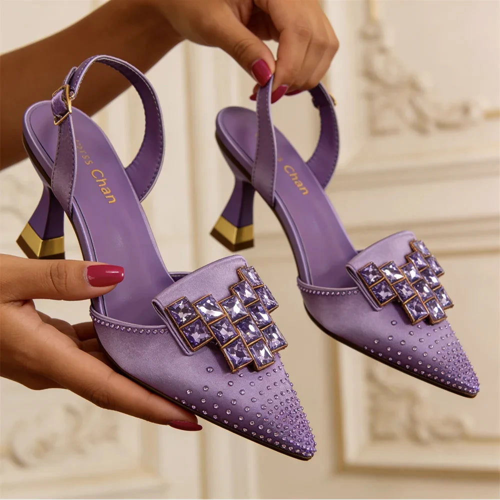 2026 Elegant Italian Rhinestone-Embellished Pointed Toe High Heels - Chic Women's Party Shoes for Every Occasion