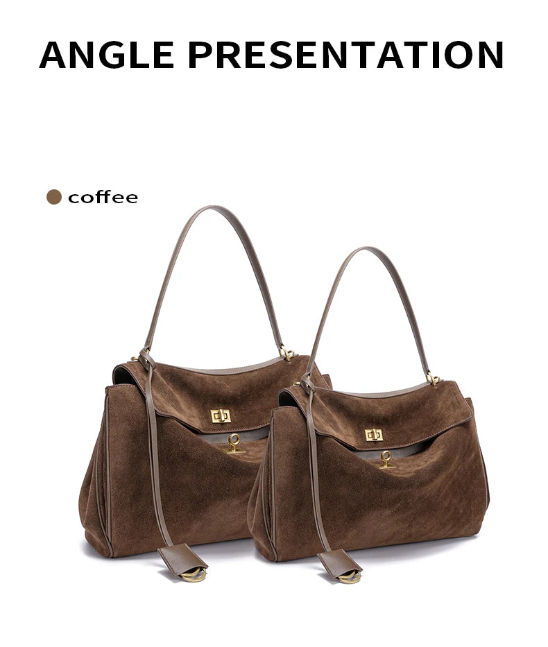 2025 Autumn Winter Women's Suede genuine leather Bag Shoulder Handbag Large Capacity Single Tote Bag Handbag Luxury Designer Bag