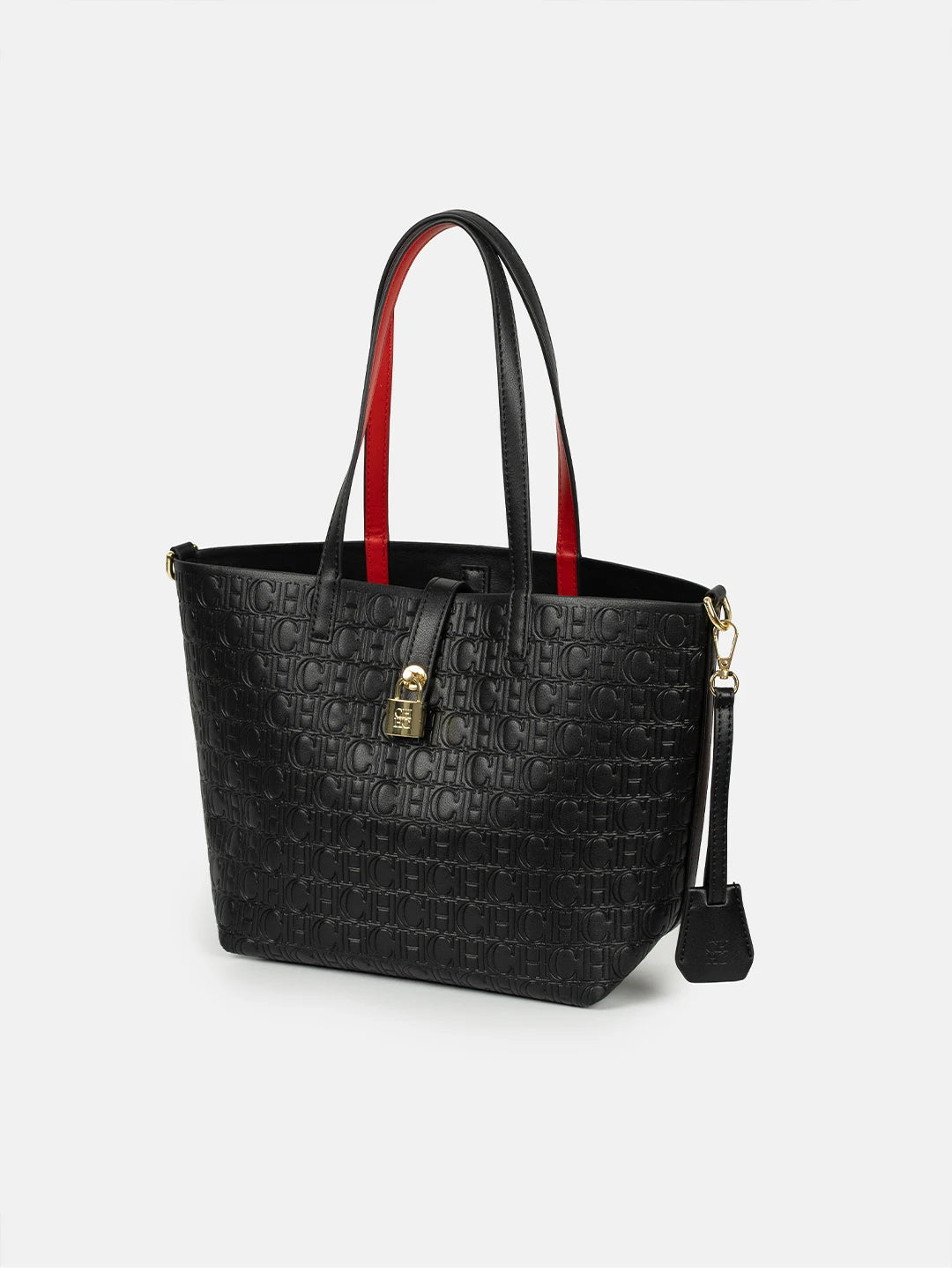 CH Embossed Monogram Tote Handbag Detachable Crossbody Strap Gold Lock Hardware Daily Fashion Women Bag