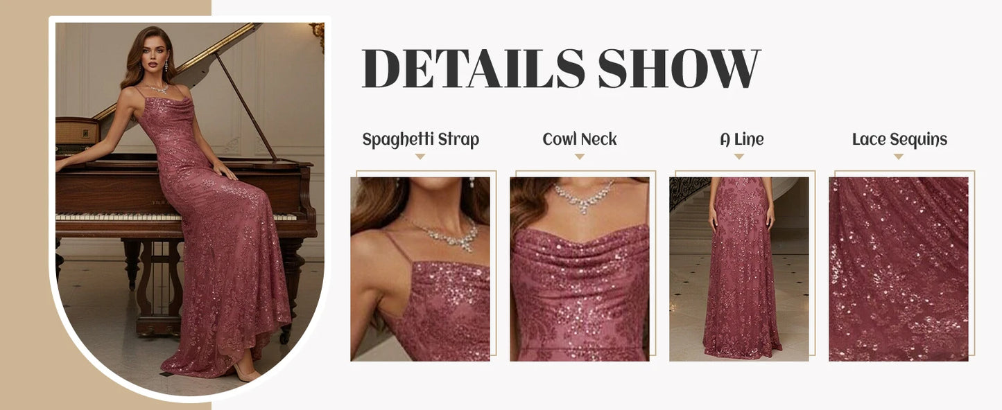 Lace Sequin Long Prom Dresses for Women 2026 Sparkly Pleated A Line Formal Evening Ball Gown Women Elegant Party Dresses