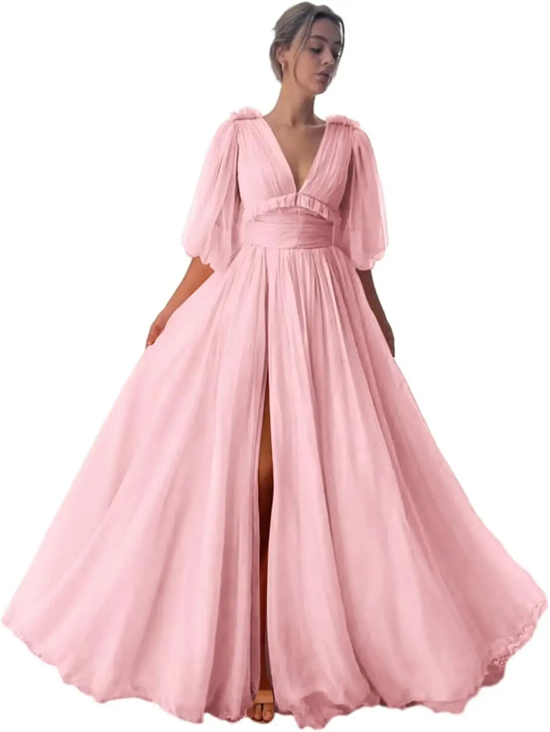 Long Slit Ball Gowns Formal Dresses for Women Evening Party Gown Formal Dress Women Elegant Puffy Sleeve Tulle Prom Dresses 2026