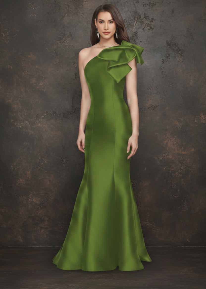 One Shoulder Prom Dresses Satin Mermaid Long Gowns With Bow