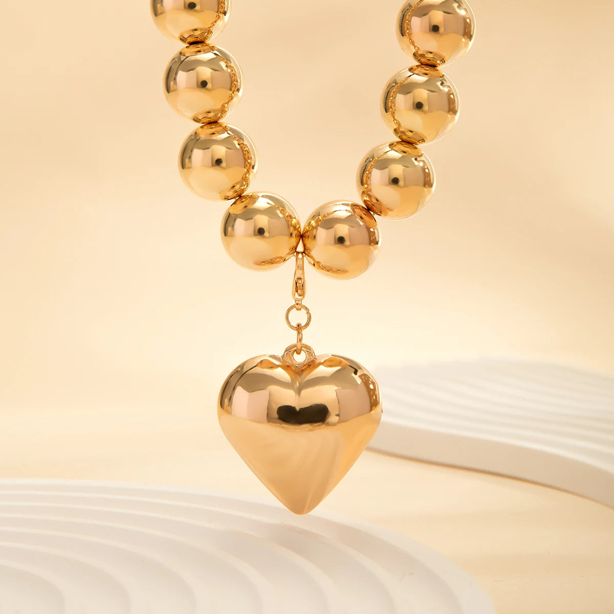 Salircon Big CCB Ball Beaded Chain Heart Shape Pendant Necklace for Women Gold Color Trendy Clavicle Choker Necklace  Jewelry