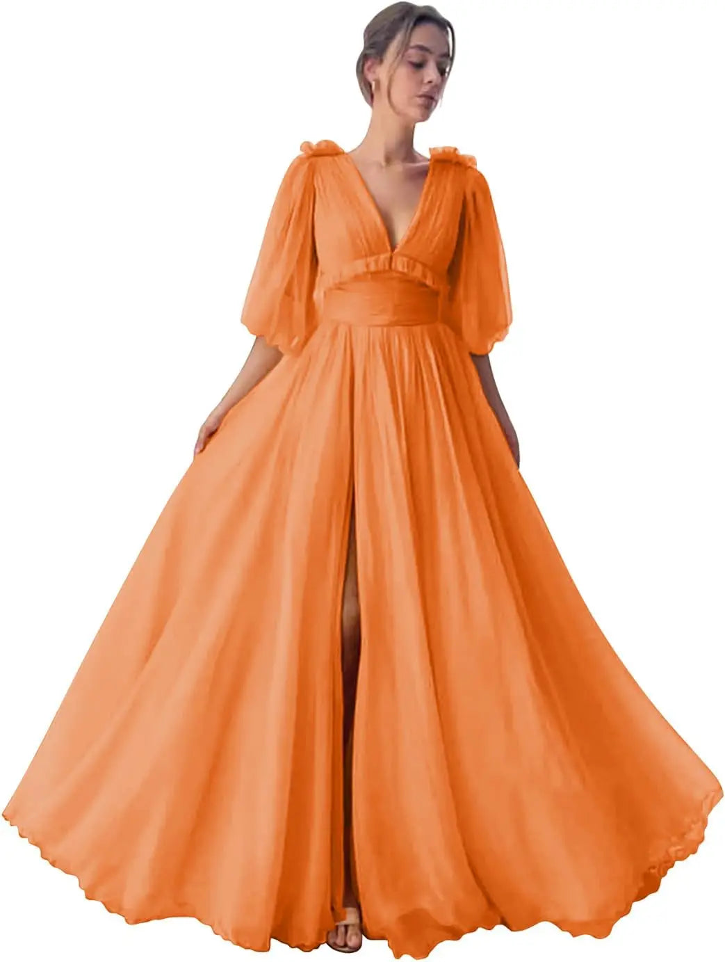 Long Slit Ball Gowns Formal Dresses for Women Evening Party Gown Formal Dress Women Elegant Puffy Sleeve Tulle Prom Dresses 2026
