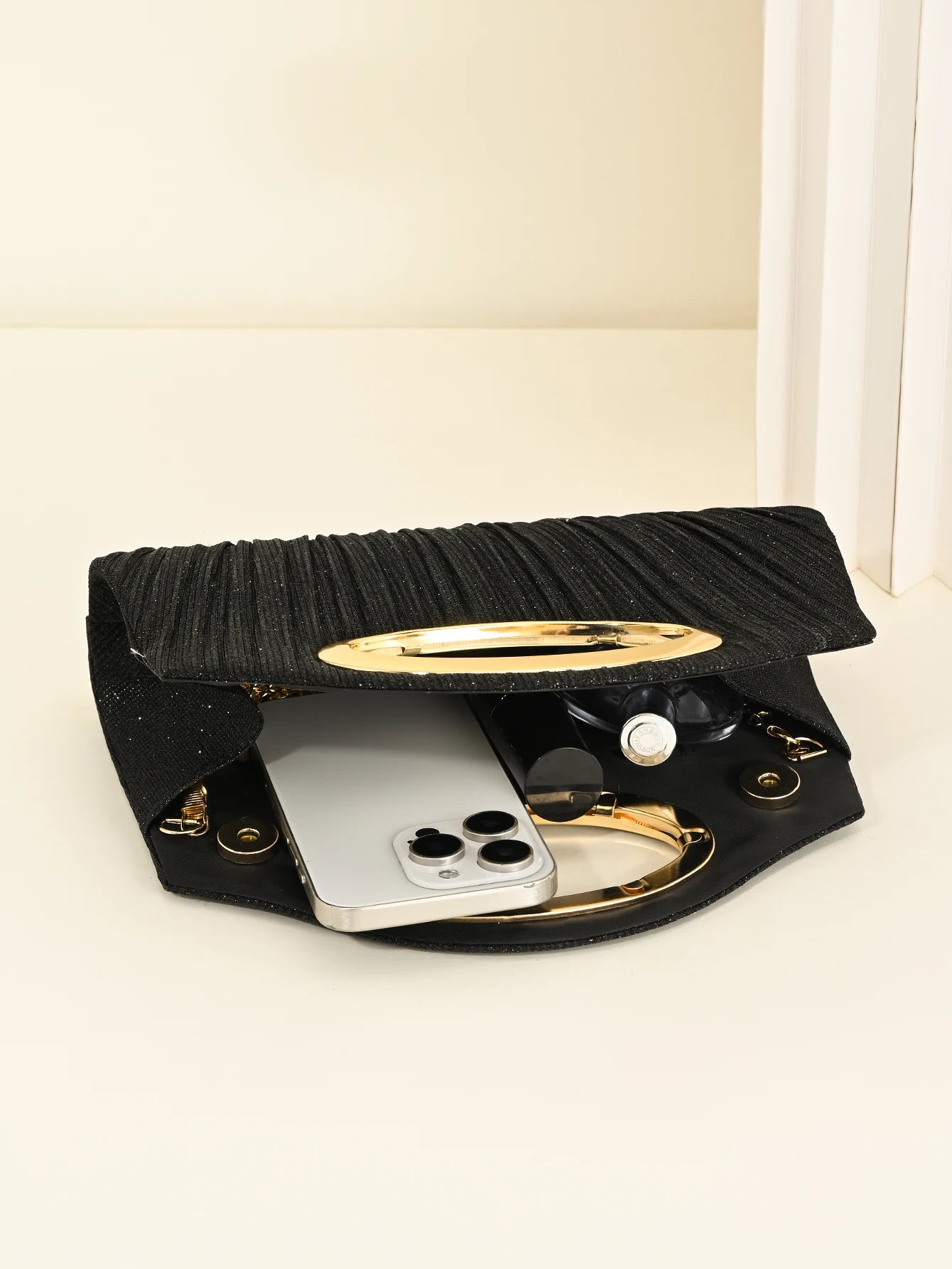 Glittered Evening Bag with Pleats, Women's Single Shoulder Crossbody Chain Bag, Fashionable and Versatile