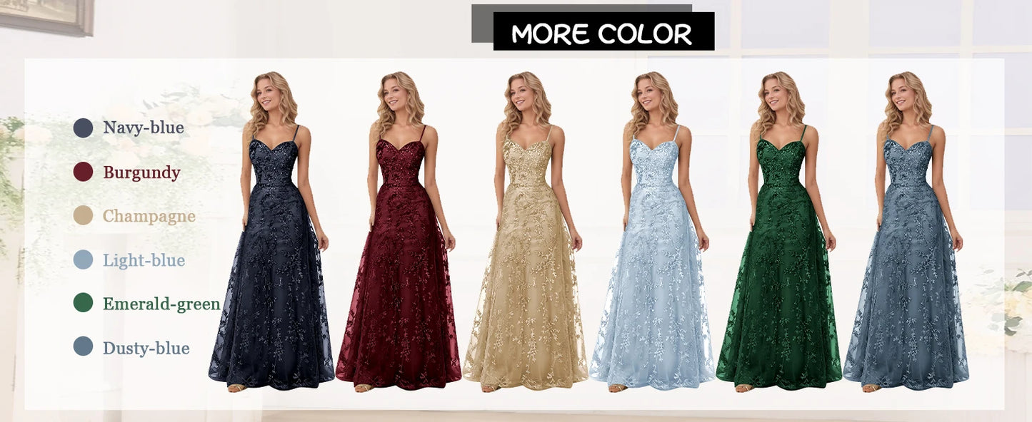 Tulle Formal Dress Laces Spaghetti Strap Sparkly Prom Dress for Women Long Evening Party Gown Formal Dress Women Elegant