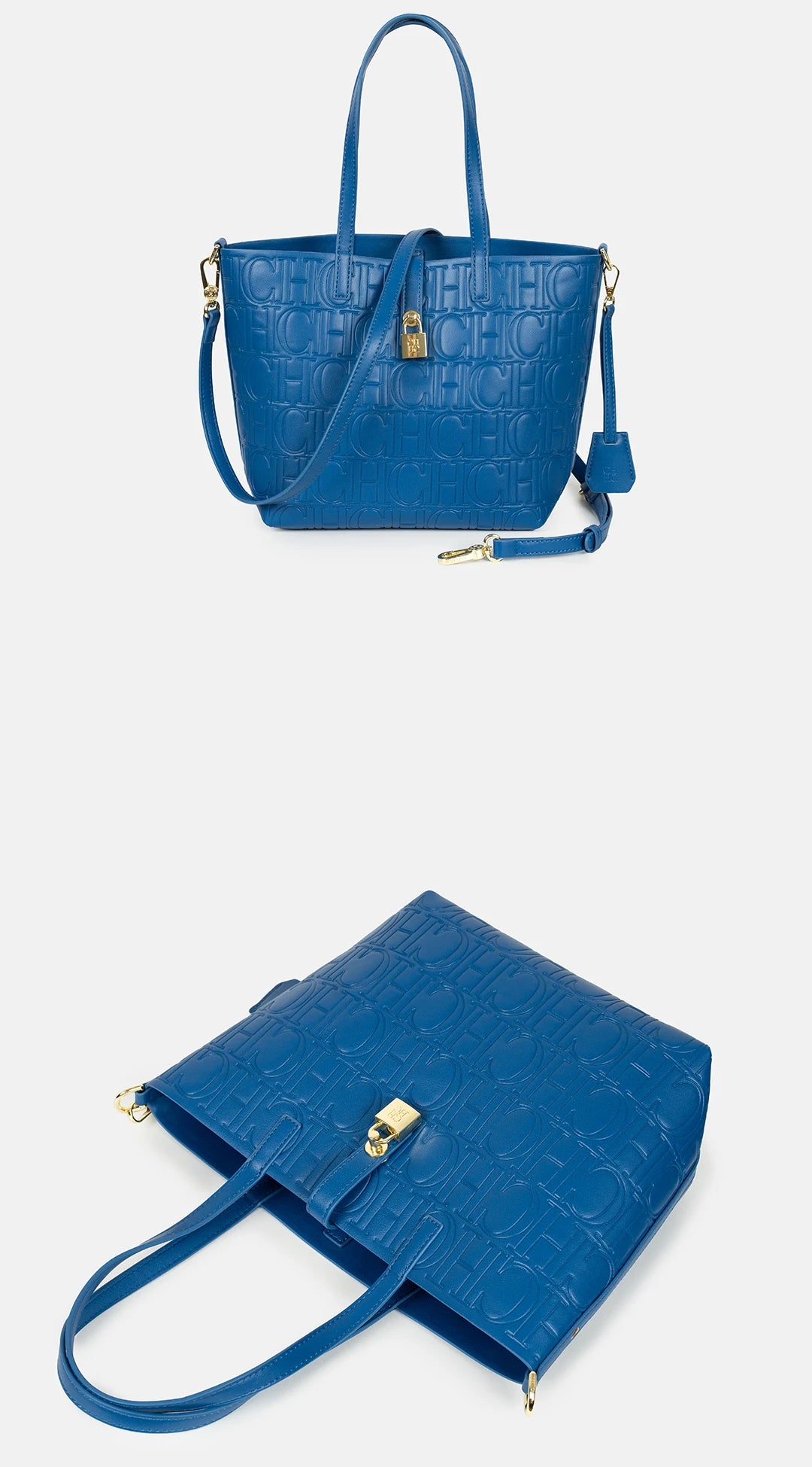 CH Embossed Monogram Tote Handbag Detachable Crossbody Strap Gold Lock Hardware Daily Fashion Women Bag