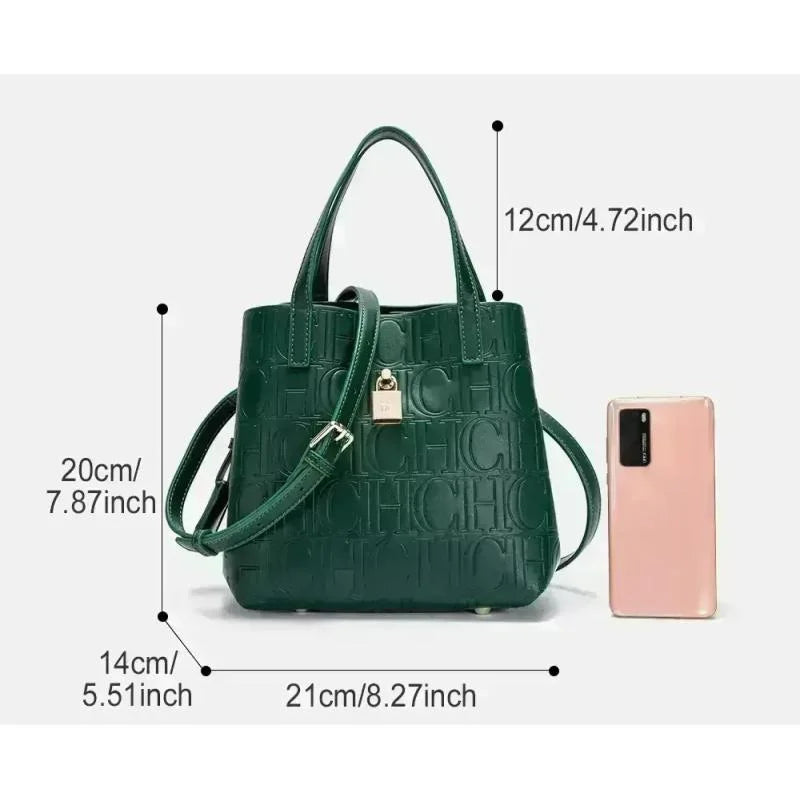CH Large Capacity Handbag Luxury Brand Temperament Letter Print with Lock Design 2025 Trendy Women's Crossbody Bag