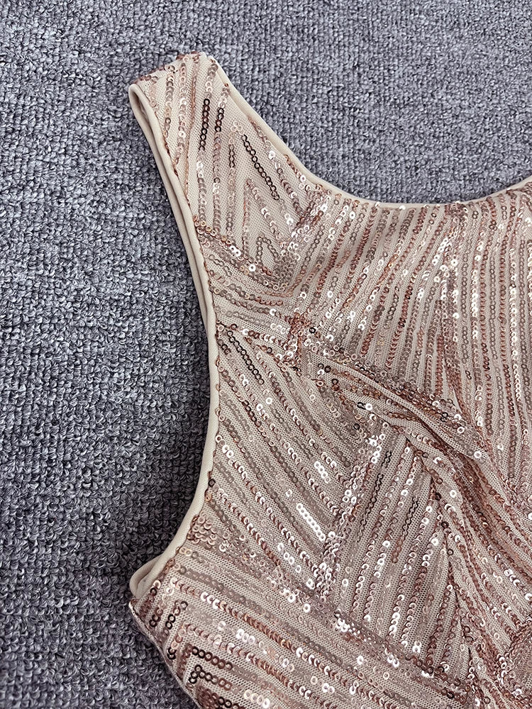 Round Neck Gorgeous Rose Gold Formal Party Dress