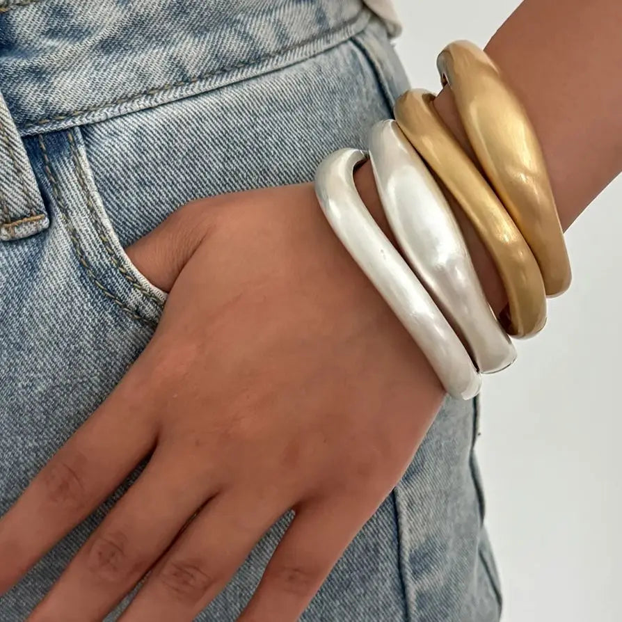 Salircon Punk Geometric Chunky Heavy Frosted Metal Bracelets Woman Jewelry Hip Hop Simple Open Cuff Spring Bangles Mujer Jewelry