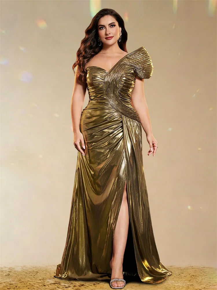 Plus Size Luxury Slanted shoulder Maxi Evening Dresses Waist-cinching Mermaid Wedding Party Elegant Cocktail Gowns
