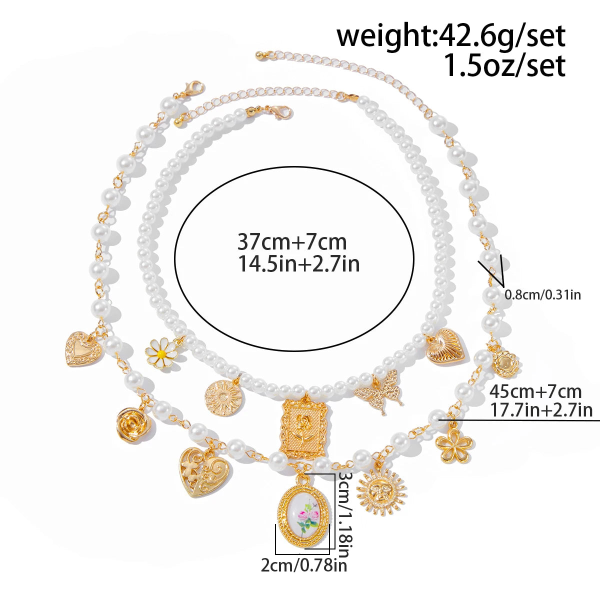 Salircon Exquisite 2Pcs/Set Butterfly Sunflower Heart Pendant Necklace Women luxury Imitation Pearl Charm Trendy Choker Jewelry