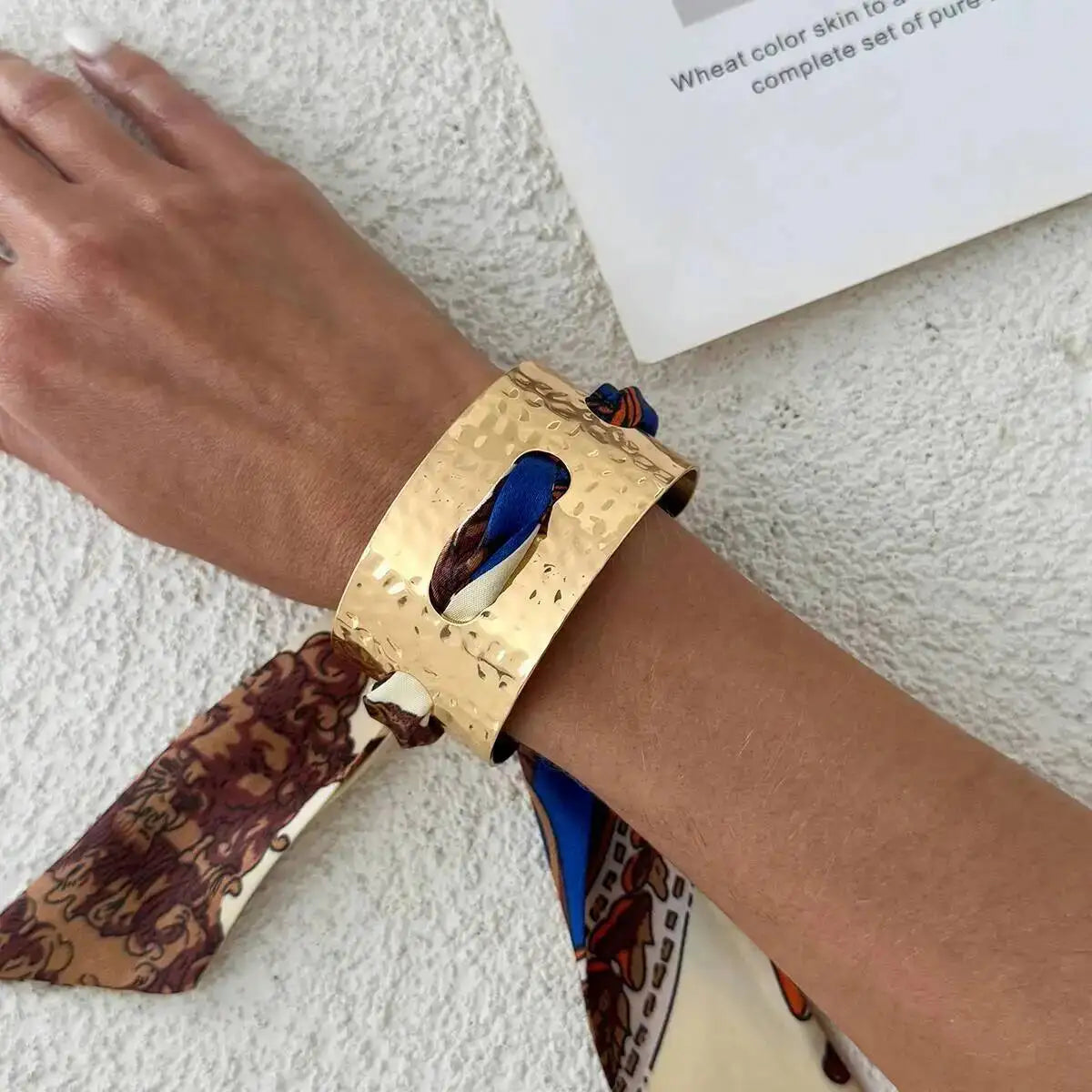 Salircon Creative Colorful Ethnic Style Wristband Metal Bracelet Women Classic Pleated Scarf Wrapped Open Bangles Jewelry 2026