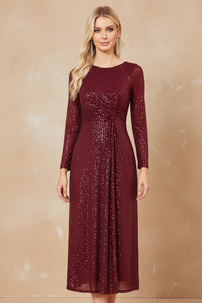 elegant Long Sleeve O-Neck Red Sequins Evening Dress Luxury 2024 Women Wedding Party Prom Cocktail Dress Graduation Gowns