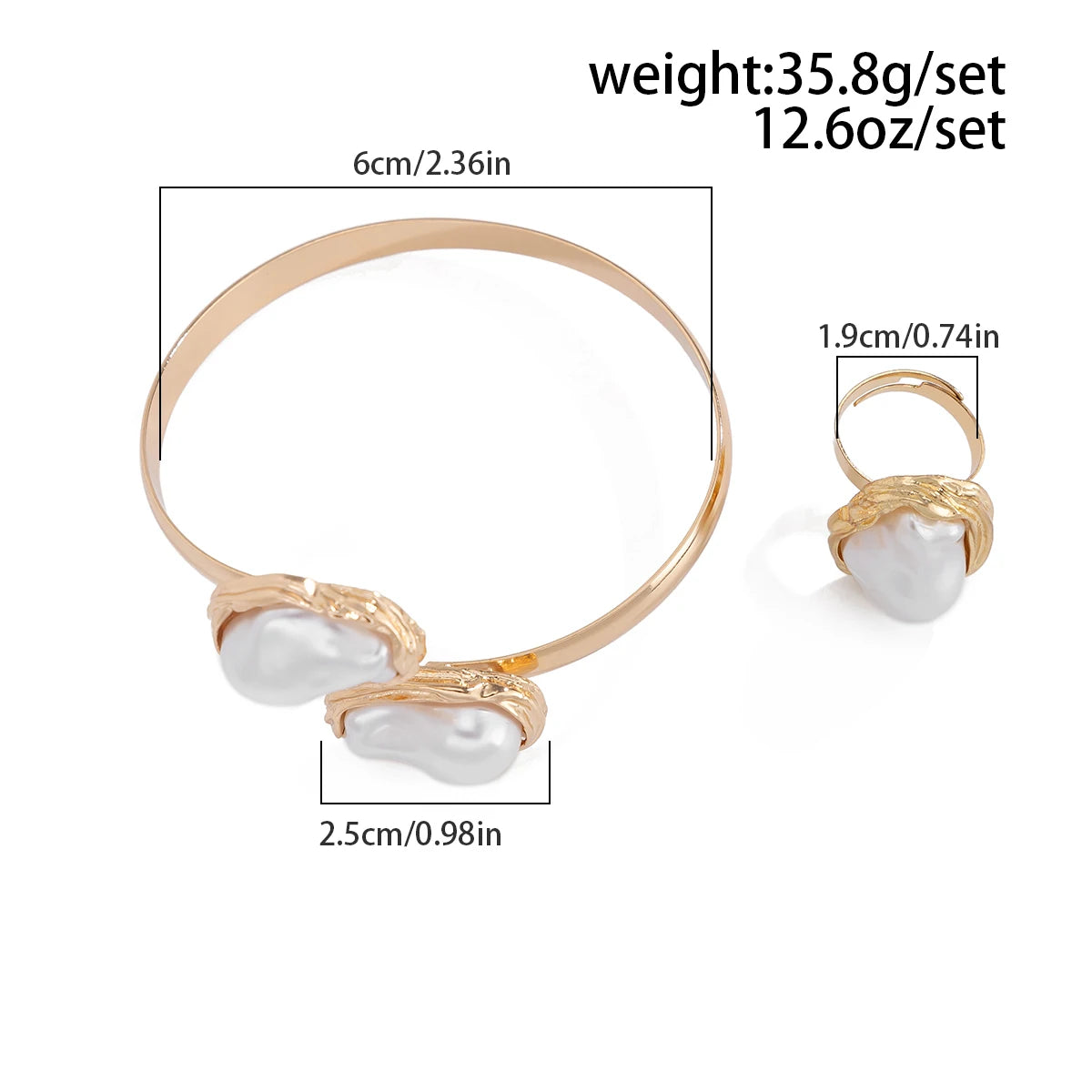 Salircon Elegant Luxury Imitation Pearl Collar Necklace Bangles Ring for Women Trend Opening Choker Bride Wedding Jewelry Set