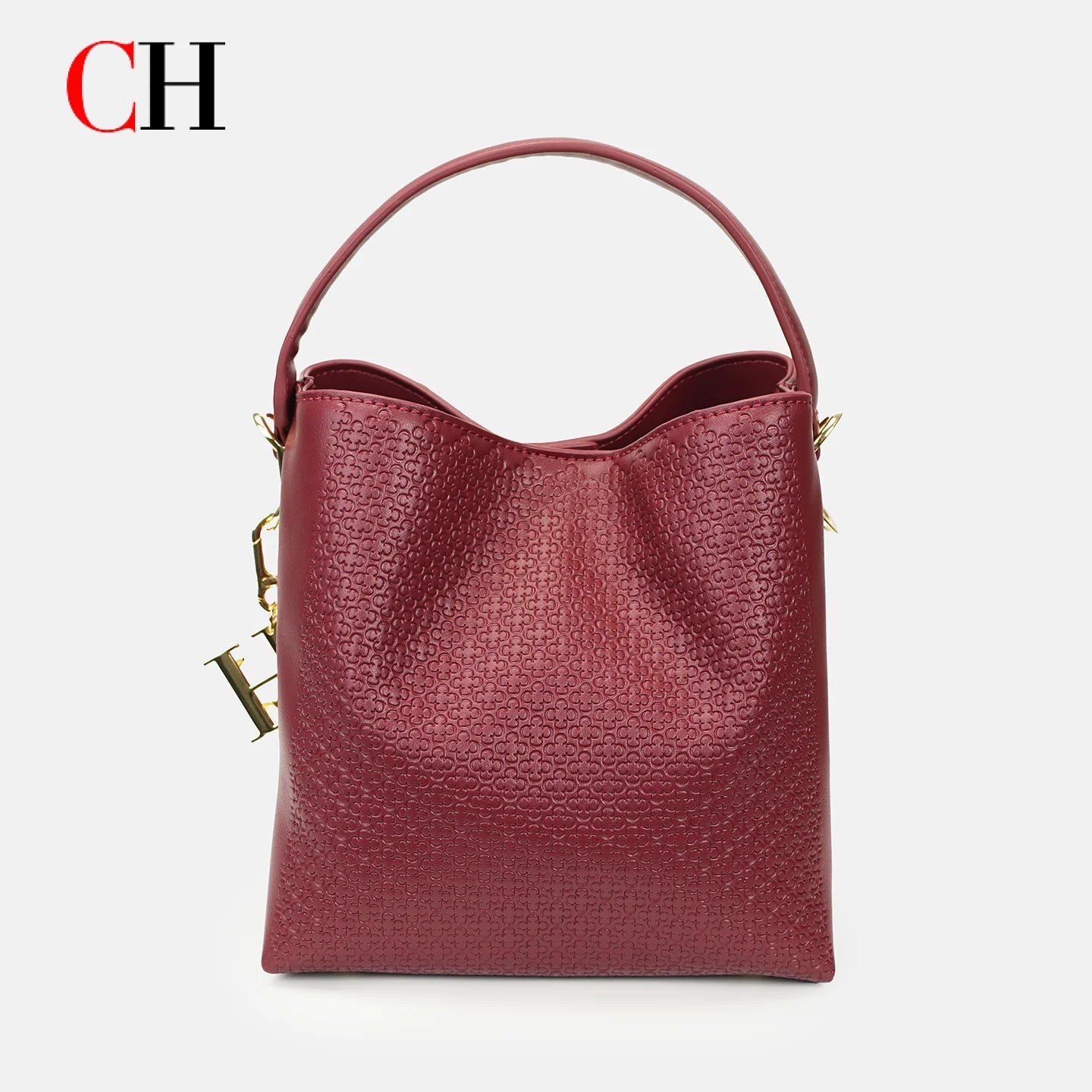CH Embossed Leather Bucket Bag Large Capacity Handbag with Detachable Shoulder Strap Luxury Tote Bag for Women