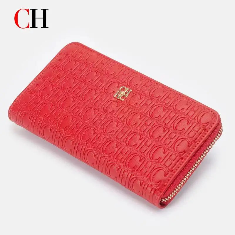 CH Women's Luxury Handbags Compact Wallet Minimalist Design with Embossed Initials Women's Coin Purse Portable Leather Wallet