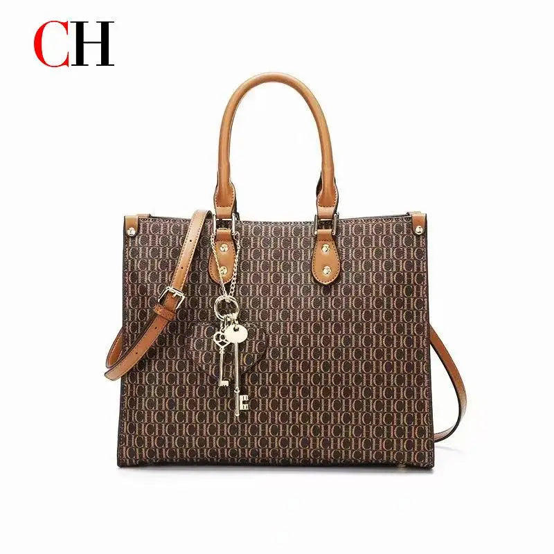 High Quality Hardware Tote Bag with Pendant Minimalist Style Letter Print Large Capacity New Brand Women's Commuter Shoulder Bag