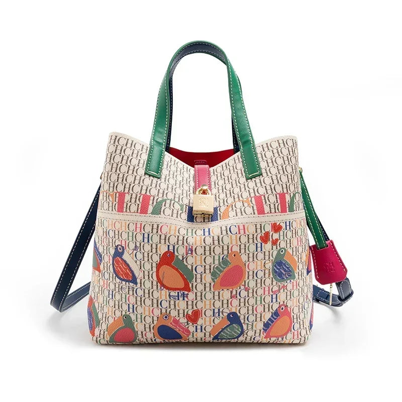 Women's Shoulder Large Capacity Bag Exquisite Flower Printed Women's Leather Bag Fashion Design New 2025 Women's Handbag Printed