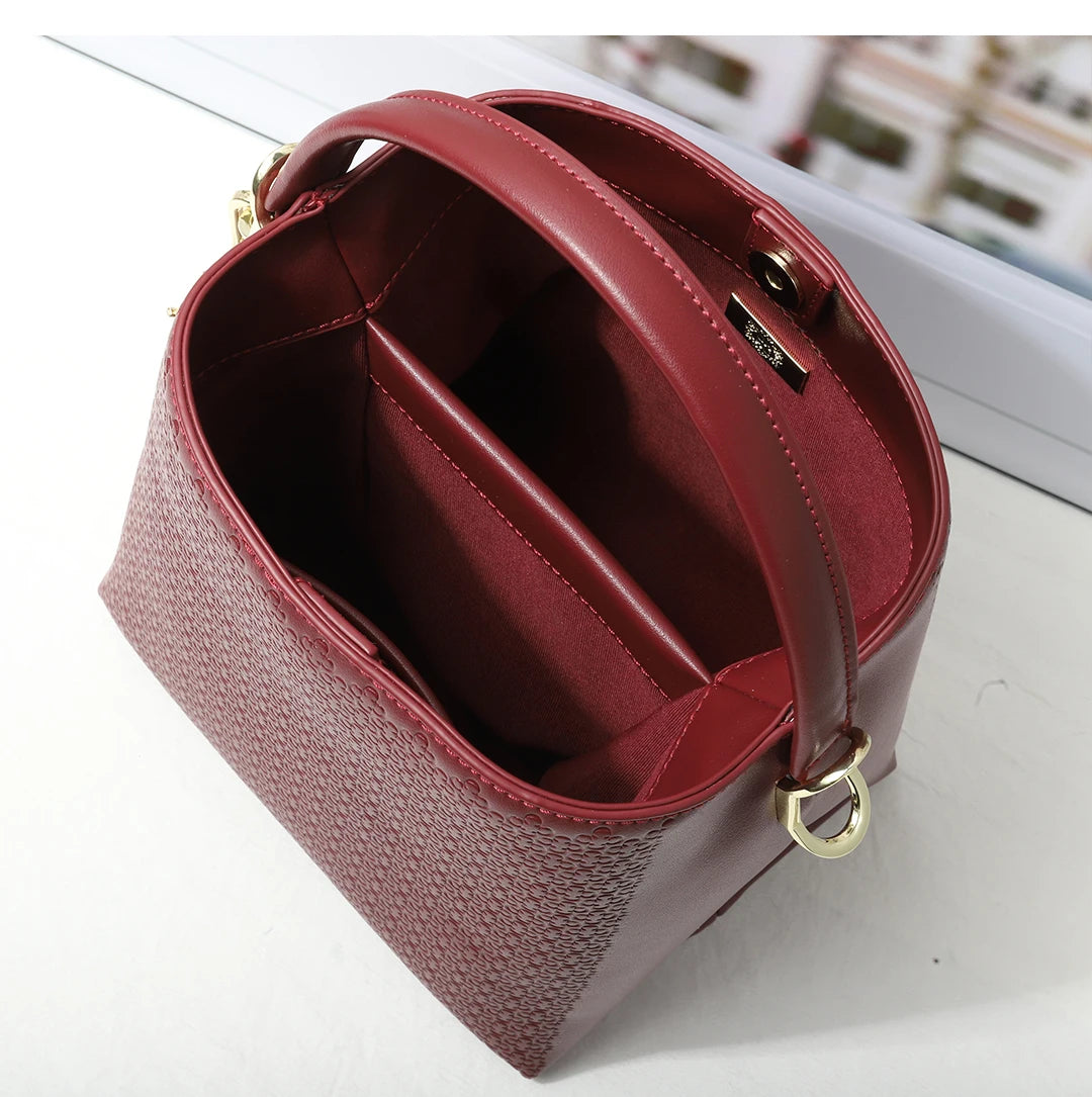 CH Embossed Leather Bucket Bag Large Capacity Handbag with Detachable Shoulder Strap Luxury Tote Bag for Women