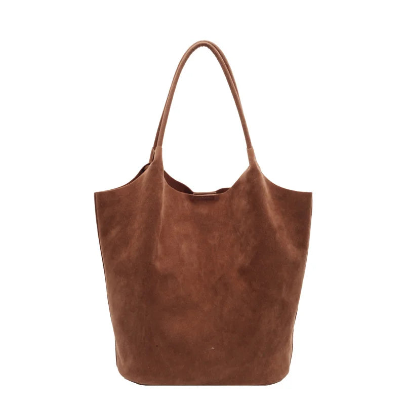 Retro Women's Suede Shoulder Bag New Solid Colors High Capacity Casual Tote Zippered Versatile Sewing Thread for Crafting