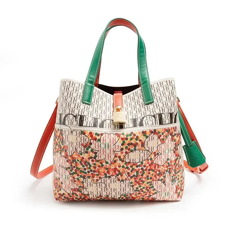 Women's Shoulder Large Capacity Bag Exquisite Flower Printed Women's Leather Bag Fashion Design New 2025 Women's Handbag Printed