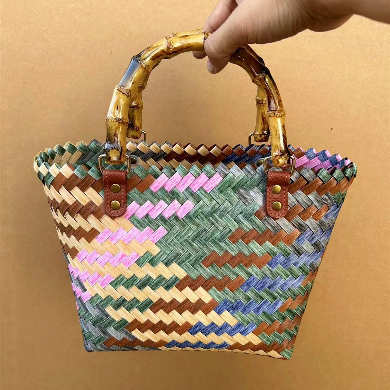 Retro Striped Dachshund Dog Woven Bag Handbag Nylon Rope Pendant Tote Bag Hand Bag Women's Bag Beach Bag