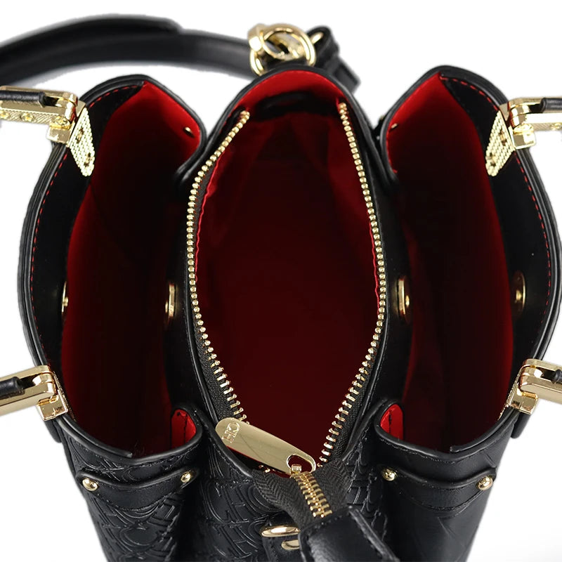 CH Women's Fashion Embossed Handbag Luxury PU Leather Top Handle Crossbody Bag 2026 New Gold Hardware Ladies Shoulder Bag