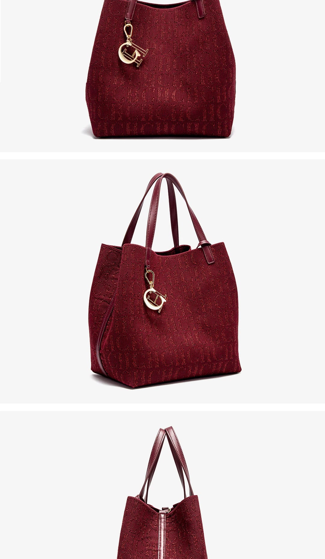 CH Trendy Solid-Color Women's Bucket Bag - Large Capacity Letter Print Design with Detachable Strap Inner Card Pockets Handbag