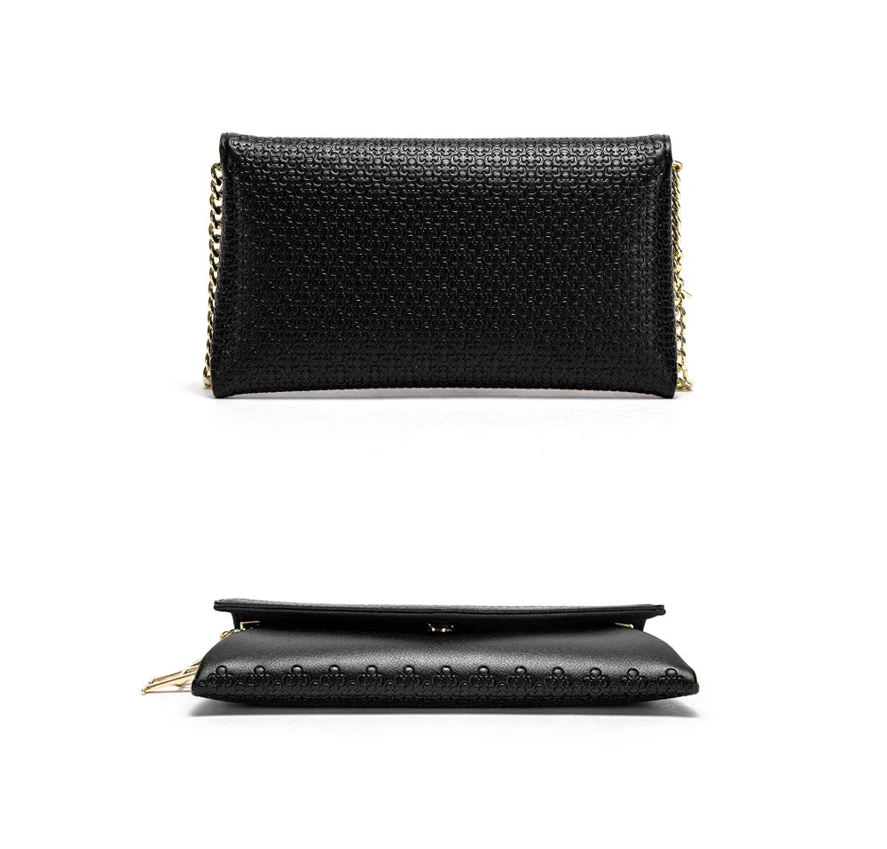 CH Women's Crossbody Bag Stylish Textured Leather Clutch Gold Chain Logo Detail Evening Party Purse Must Have Hot Sale